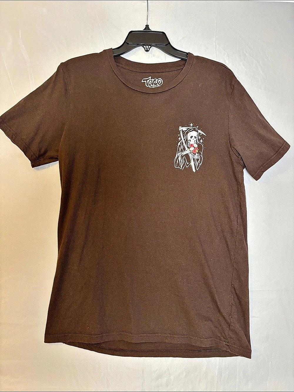 Taco Tuesday Grim Reaper Skeleton Graphic Short Sleeve Tee Brown Like New-L